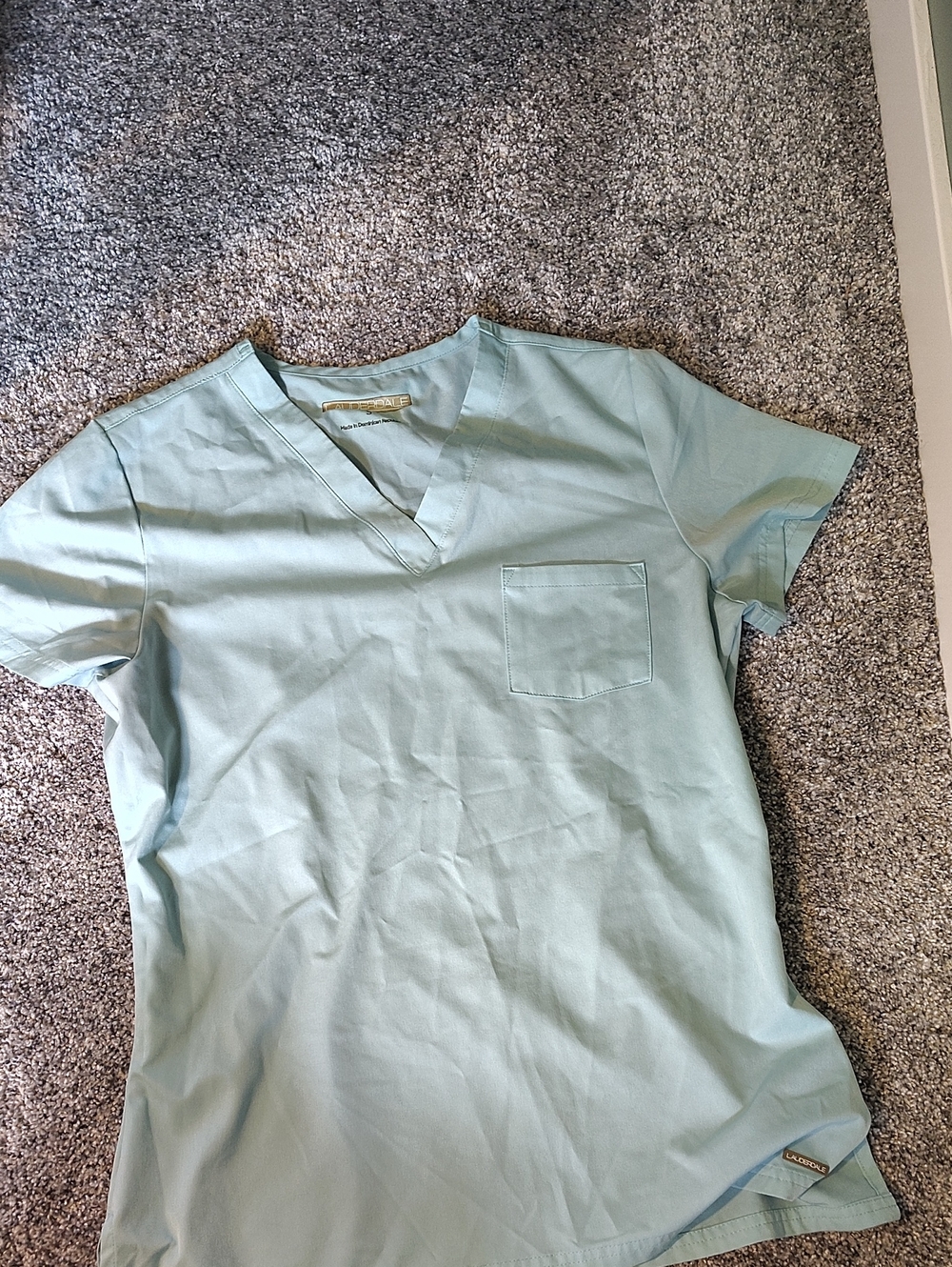 Light Blue Short Sleeve Scrub Top with Chest Pocket - Women